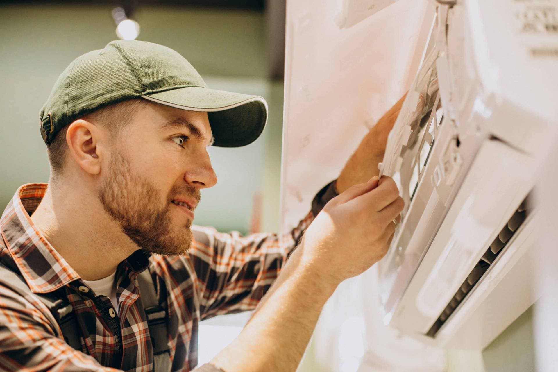 Technicien intervenant sur une installation de climatisation moderne